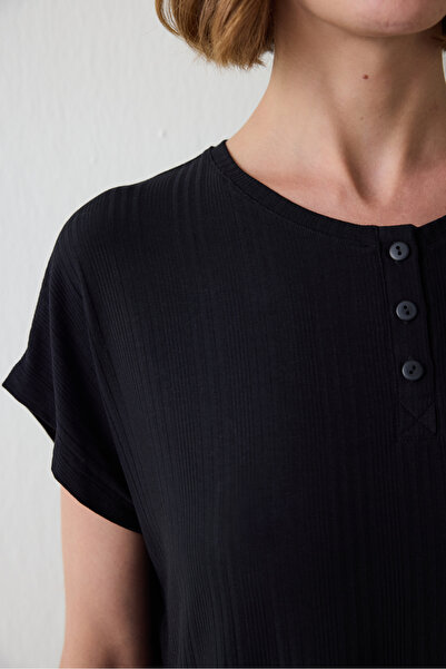 Penti Černá souprava pyžama s krátkým rukávem a výstřihem do V