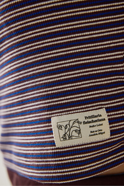 Penti Brown Striped Textured Square Neck Cotton Removable Covered Crop Tank - Inspired by Flora