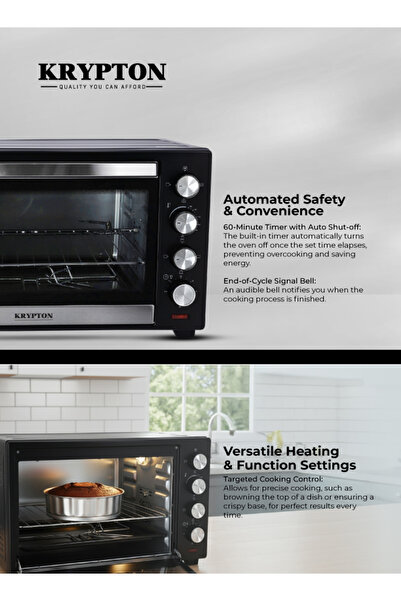 KRYPTON Electric Oven, 48L Capacity, 4 Heating Modes, Timer, Rotisserie, Auto Shut-Off Ideal for Baking