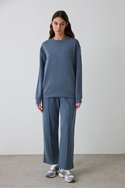 Penti Dunkelgraues, übergroßes, kurzes Modal-Sweatshirt mit Rundhalsausschnitt