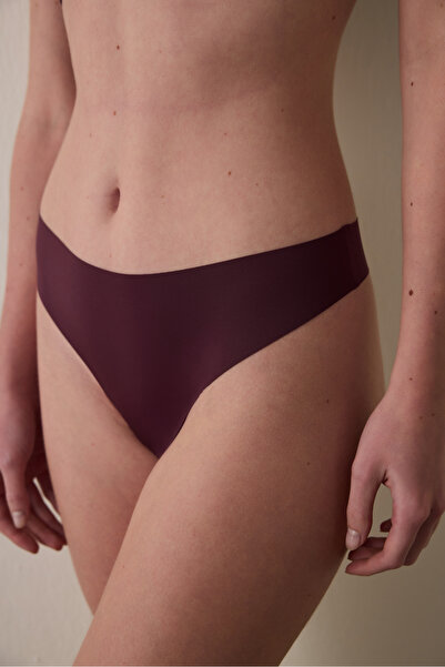 Penti Burgundy Non-Marking Laser Cut Regular Waist Thong Panties