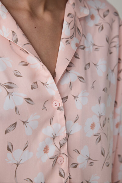 Penti Ανοιχτό ροζ Ellie Floral πουκάμισο με γιακά μακρυμάνικο σετ πιτζάμες