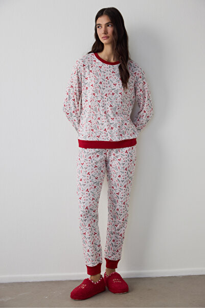 Penti Light Pink Merry Season Crew Neck Long Sleeve Thermal Effect Pajama Set