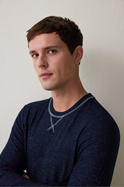 Penti Navy Blue Men's Basic Long Sleeve Pajama Set