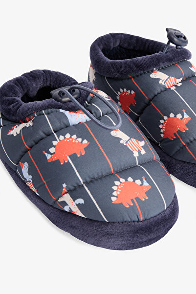 Penti Dark Indigo Boy's Dino Carnaval Dinosaur Patterned Drawstring Home Shoes