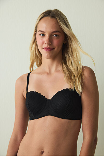 Penti Fekete Lotus Broderi Zebra mintás pánt nélküli, aládrótozott, nem párnázott melltartó