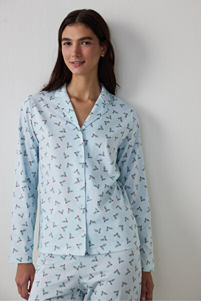 Penti Light Blue Merry Shirt Collar Cotton Pajama Set
