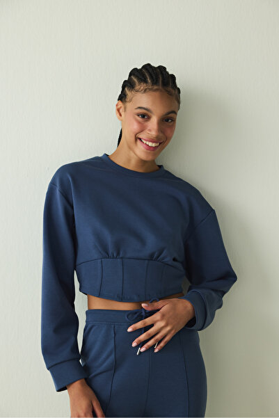 Penti Indigo Belle Line Crew Neck Crop Sweatshirt