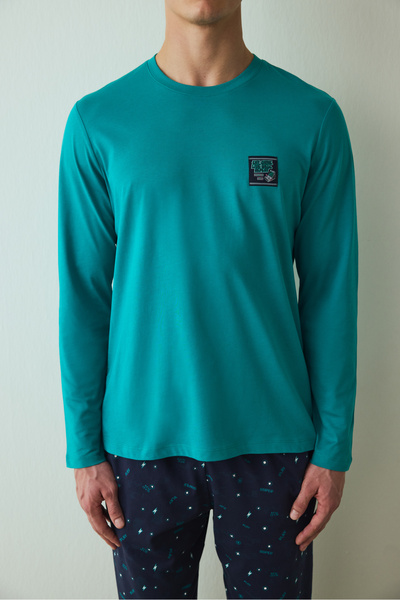 Penti Ανδρικό σετ πιτζάμες από βαμβακερό λαιμόκοψη με στάμπα Super Slogan