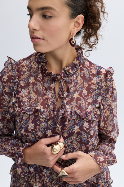 Mudo Floral Printed Mini Dress with Tie-Up Neck