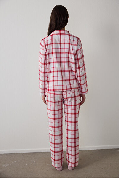 Penti Dusty Rose Modal Plaid Shirt Collar Buttoned Cotton Pajama Set