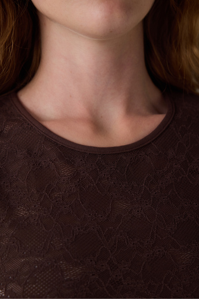 Penti Brown Crew Neck Lace Crop Top