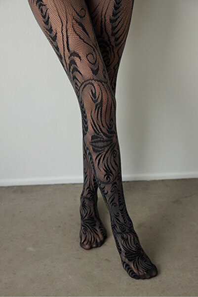 Penti Μαύρο καλσόν με έθνικ σχέδιο 15 Denier