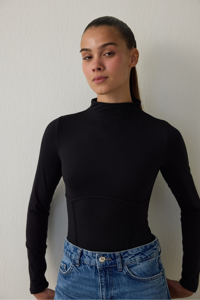 Penti Black Half Turtleneck Long Sleeve Bodysuit