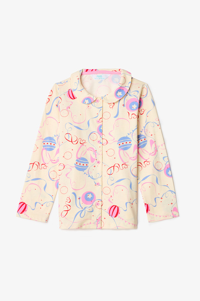 Penti Cremefarbenes Pyjama-Set aus Baumwolle mit Zirkusmuster und Knöpfen für Mädchen