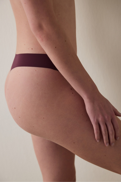 Penti Burgundy Non-Marking Laser Cut Regular Waist Thong Panties
