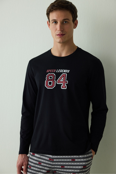 Penti Ανδρικό σετ πιτζάμες από βαμβακερό στάμπα με σύνθημα Speed