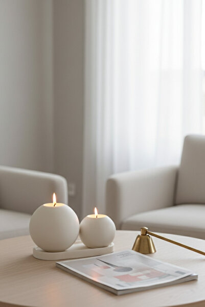 Lumi Home 3'lü Set Küre Tealight Mumluk ve Oval Sunum Tepsisi İskandinav Stil