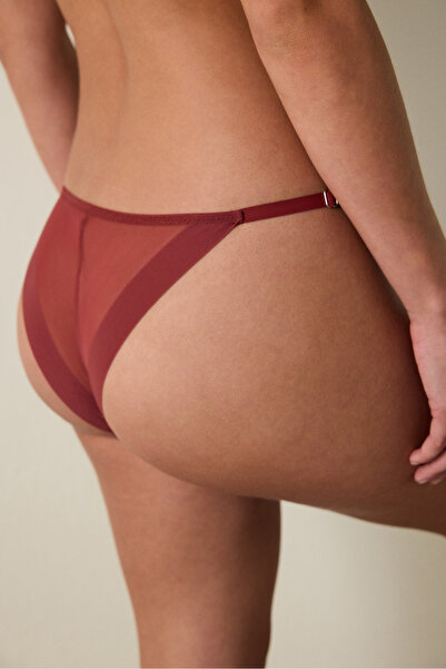 Penti Burgundy Low Waist Mesh Brazilian Panties