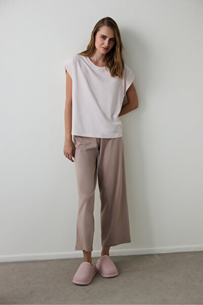 Penti Μπεζ μπλουζάκι πιτζάμα με κοντό μανίκι από βαμβακερό λαιμόκοψη Weekend Time