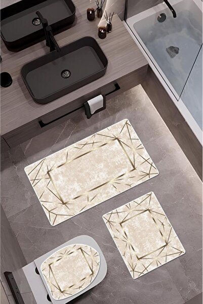 Dolce Mariee Bamboo Fabric Non-Slip Based Washable 3-Piece Toilet Set Digital...