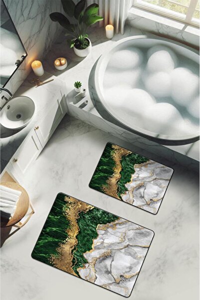 Dolce Mariee Washable Non-Slip Based Modern Patterned 2-Piece Bathroom Mat Se...