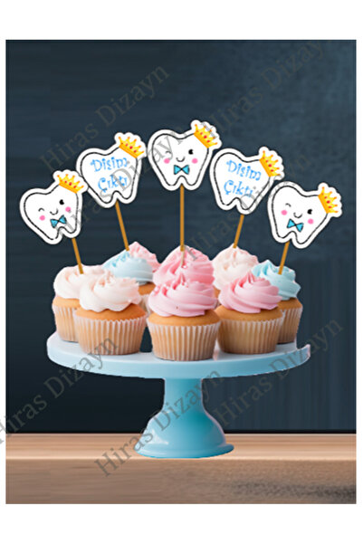 Hiras Dizayn 15 bucăți de scobitori pentru tort pentru băieți - 6-7 cm First Tooth Came Tooth Wheat