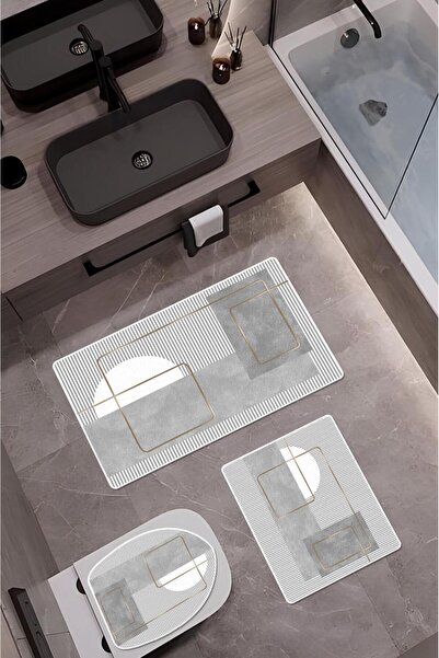 Dolce Mariee Bambu Kumaş Kaymaz Tabanlı Yıkanabilir 3'lü Klozet Takımı Dijita...