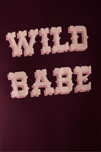 Penti Μπλουζάκι πιτζάμα με μακρυμάνικο σλόγκαν σε μπορντό χρώμα