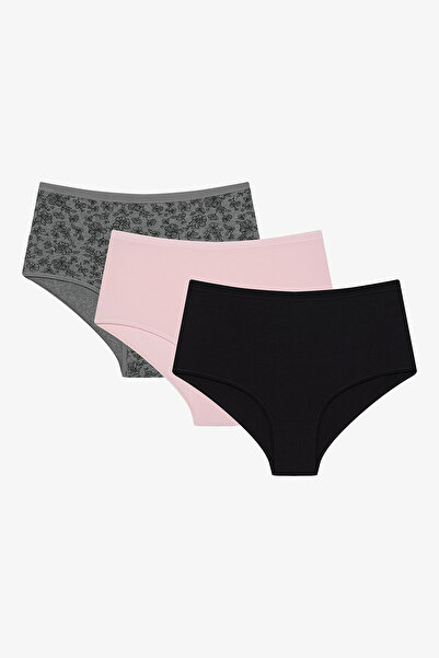 Penti Schwarzes, schickes, dreiteiliges, mehrfarbiges Highwaist-Slip-Höschen