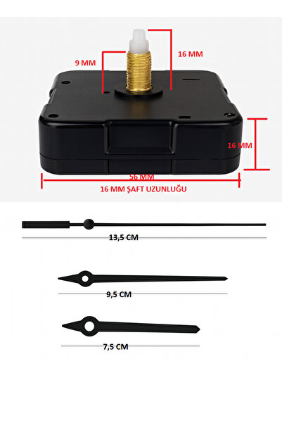 EXİZ TİCARET Duvar Saati Mekanizması 16 mm Şaft Askısız Model 1