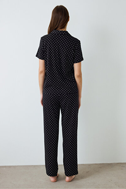 Penti Σετ πιτζάμες από βαμβακερό κοντομάνικο πουκάμισο με μαύρο πουά σχέδιο