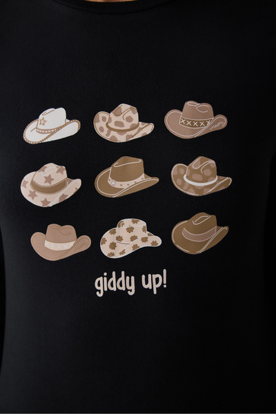 Penti Μαύρο σετ πιτζάμες με στάμπα Lana Slogan με λαιμόκοψη