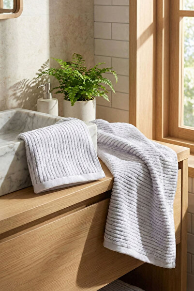 Goldstar Home طقم مناشف وجه من لونيرا مكون من قطعتين مقاس 50×80 باللون الرمادي