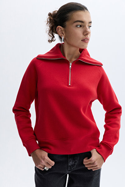 Mudo Zippered Lapel Neck Sweatshirt