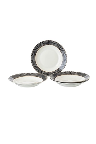 HIC deep porcelain dinner plates 4 Piece with black and gold design 20 cm