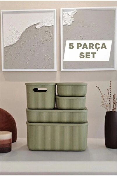 Bayev Set de depozitare verde din 5 piese - Organizator pentru dulap cu capac, coș, organizator pentru șosete și îmbrăcăminte