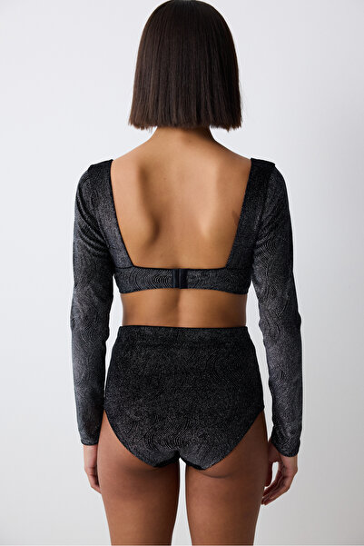 Penti Shinny Velvet Довгорукавий чорний кроп-топ