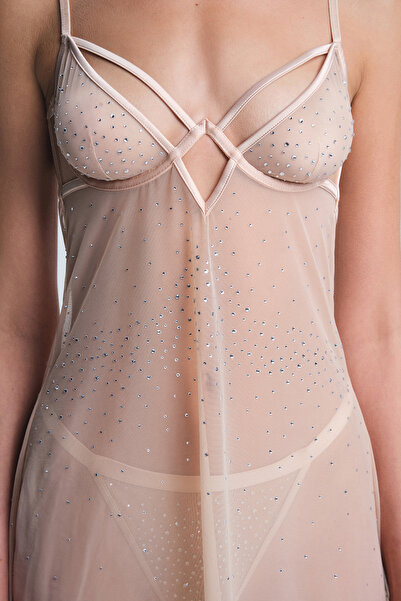 Penti Beige Sandy Stone Detailed Unpadded Underwire-Free Babydoll