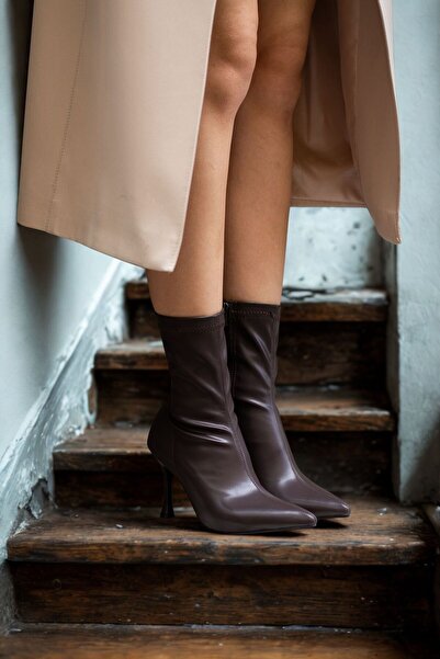 dabab shoes Dámské boty Marya hnědé strečové kožené boty na tenkém podpatku se špičatou špičkou