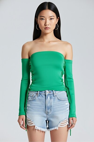 World Fashion Trends S2008 Πράσινη μπλούζα με δακτύλιο στα πλαϊνά