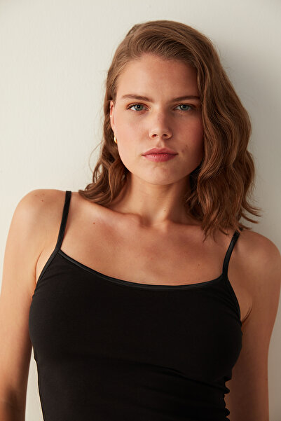 Penti Μαύρο βαμβακερό εσώρουχο με λεπτές τιράντες