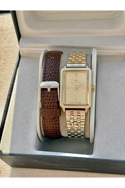 FERRO Women's Wristwatch Fl21626Awt-B4 with Yellow Steel and Burgundy Leather Cord Gift