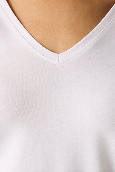 Penti Βαμβακερό V-λαιμόκοψη Basic Λευκό μακρυμάνικο μπλουζάκι
