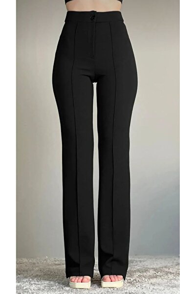 Lexsina Pantaloni material elastic negri evazat pentru femei