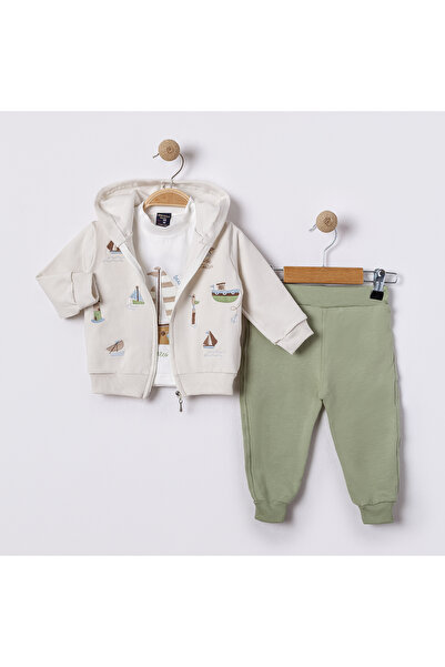 Uslukids Zippered Hooded Embroidered 3-Piece Boys' Tracksuit New Season