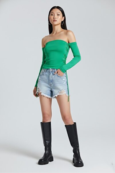 World Fashion Trends S2008 Πράσινη μπλούζα με δακτύλιο στα πλαϊνά