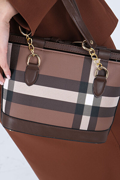 Silver Polo Dark Brown - Brown Plaid Women's Handbag Sp1155