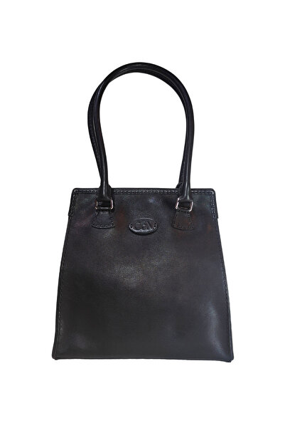 GÖN Women's Handmade Leather Snap Closure Logo Detailed Hand and Shoulder Bag Armo