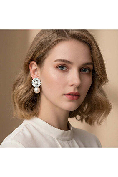 Pursehuit Cercei de culoare argintie cu perle și zirconii, Tiana C19